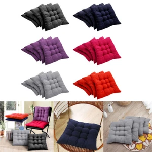 Set of 4 Seat Pad Cushions For Dining Chairs Tie On Seater Pads Garden Kitchen - Picture 1 of 16