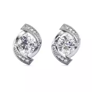 18k Gold Plated Sterling Silver Moissanite Twisted Sparkle Stud Earrings - Picture 1 of 8