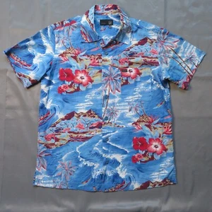 Hawaiian Short Sleeve Shirt GAS Mens Size Medium Blue Cotton Summer Festival - Picture 1 of 10