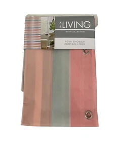 Decoración Living Bath Collection Peva Cortina de Ducha Forro 70x70 pulgadas Rosa Raya - Imagen 1 de 2