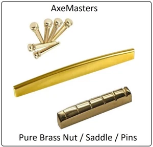 AlwaysHandCrafted BRASS NUT, SADDLE and PINS Set for 6 String Acoustic Guitar  - Picture 1 of 4