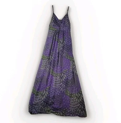 Apt. 9 Purple Peacock Print Sleeveless A Line Lined Maxi Dress Women's Medium - Image 1 of 4
