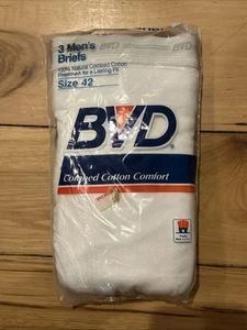 NIP 3 VTG 1985 BVD Men's Fly Front Brief USA Made 100% Cotton 42 Underwear 3Pack - Picture 1 of 5