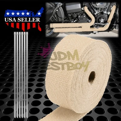 Tubo de escape beige tostado aislamiento térmico envoltura térmica cabezal motocicleta 2" x 50' Foto 1 de 4