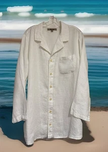 Top donna FLAX 100% lino bianco con bottoni Lagenlook manica lunga taglia large - Foto 1 di 6
