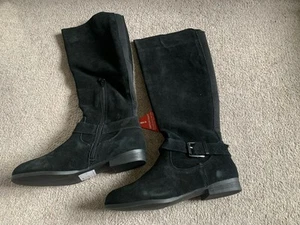 Brand New & Boxed Lovely Black Suede Boots - Size 4 / 37 - Side Zipper - Picture 1 of 4