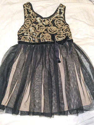 Girls Pink & Violet Black W/Gold Sequins Party Dress Tank Style Size 4T - Image 1 of 4