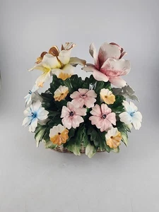 Capodimonte Floral Rose Basket Multicolor Centerpiece Crown Over N Italy Naples - Picture 1 of 18