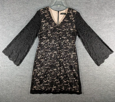 Vestido Ivanka Trump en capas para mujer talla 12 negro encaje manga campana cuello en V Foto 1 de 4