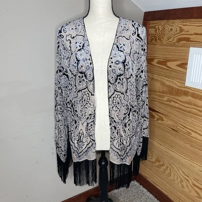 Kimono Hale Bob Seda Flecos Terciopelo Burnout Medio Azul Negro Paisley Transparente Boho Foto 1 de 4