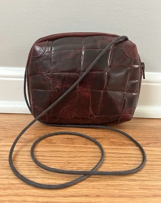 VTG FURLA Burgundy Shoulder Bag Red Leather Crossbody Purse Mock Croc •SM•VGUC - Image 1 of 4