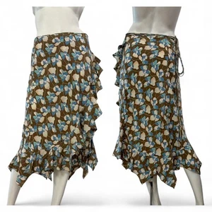 MARC JACOBS Gonna a portafoglio marrone fantasia floreale azzurra Tg USA 4 Seta - Foto 1 di 16