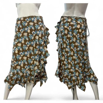 MARC JACOBS Gonna a portafoglio marrone fantasia floreale azzurra Tg USA 4 Seta - Imagen 1 de 4