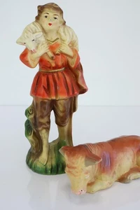 Figuras de Belén de Colección de Pastor y Vaca Papel Maché/Composición Japón 7" - Imagen 1 de 7