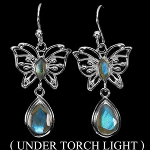 925 Sterling Silver Earrings Pear Labradorite 8x6mm Butterfly Gemstone Jewelry - Picture 1 of 13