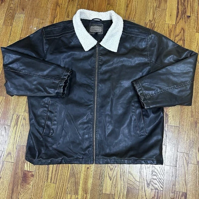 Chaqueta de cuero sintético vintage para hombre 4X marrón cremallera completa cuello sherpa nueva sin etiquetas Foto 1 de 4