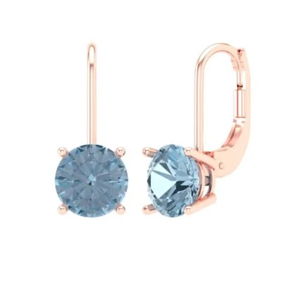 3 ct Round Cut Drop Dangle Designer Earrings Women's Solid Rose Gold Lever Back - Image 1 of 4