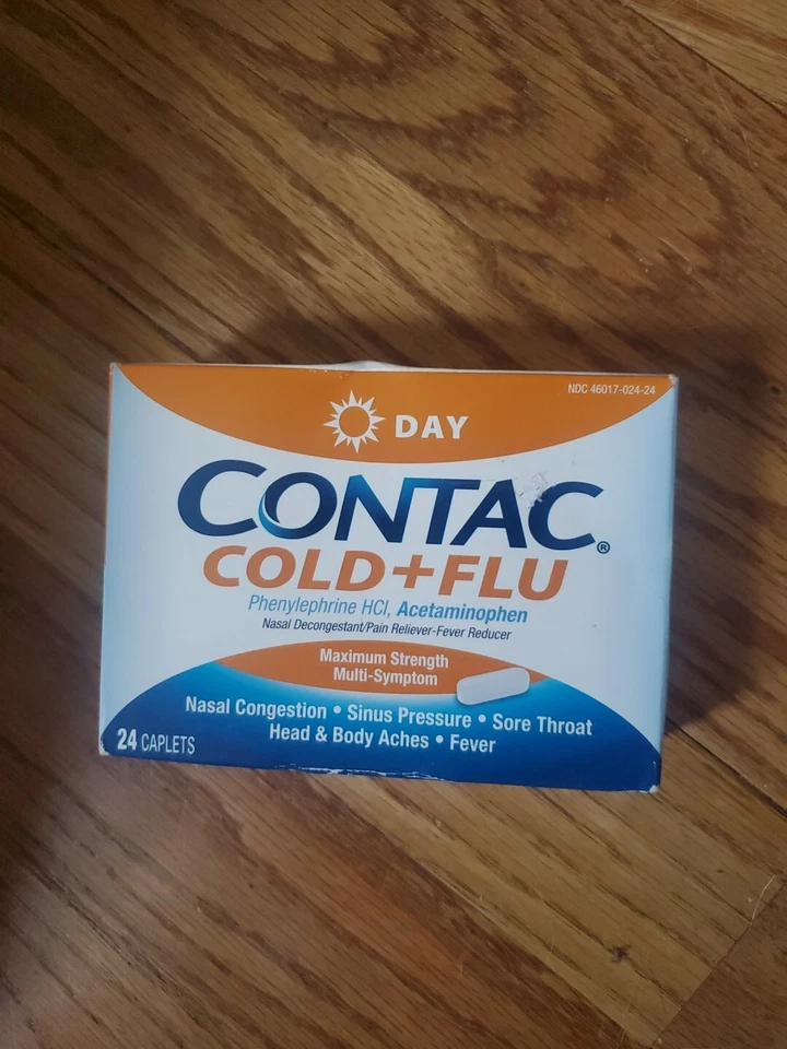 Comprimidos diurnos CONTAC para alivio de múltiples síntomas de fuerza máxima para resfriados + gripe, 24 unidades Foto 1 de 1