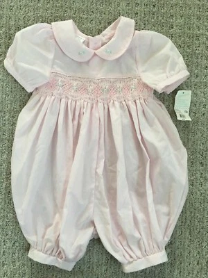 Pagliaccetto tuta a bolle bambina vintage nuovo con etichetta rosa fumè 12 mo  - Immagine 1 di 3