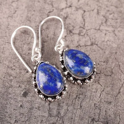 925 Argento Sterling Gioielli Naturale Lapislazzuli Gemma Pendente/Orecchini - Immagine 1 di 4