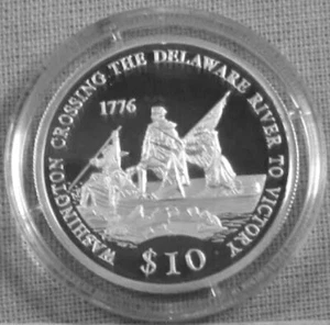 2000 LIBERIA - $10 DOLLARS - WASHINGTON CROSSING DELAWARE - PROOF SILVER - RARE! - Picture 1 of 3