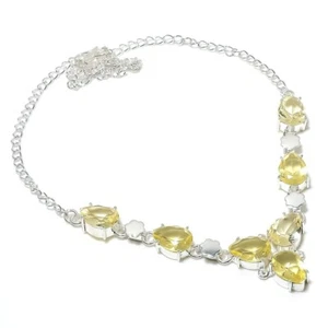 Lemon Quartz Gemstone Handmade 925 Sterling silver Jewelry Necklace Size 18" - Picture 1 of 1