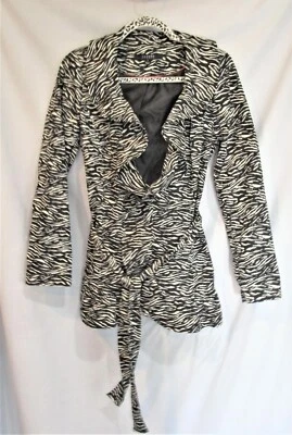 Sandro Studios Women's S Black White print Satin Jacket, Lined, Ruffles, Belted — 第 1/4 张图片