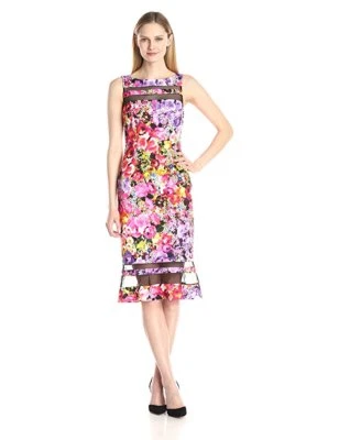 NWT Badgley Mischka Digital Floral Rose Print Mesh Illusion Panel Gown Dress 2 - Image 1 of 4
