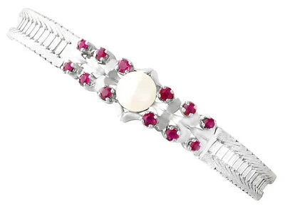 Pearl and 0.54ct Ruby 15ct White Gold Bracelet Vintage Circa 1970 - Image 1 of 4