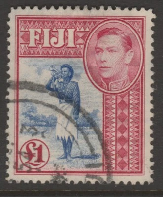 Fiji usado sg266b GVI 1938-55 £1 ultramar y carmín Foto 1 de 2