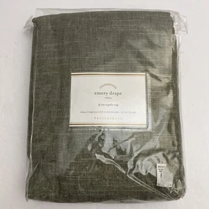 Pottery Barn Foundations Emery Linen Cotton 3 In 1 Pole Top Curtain 50x108 Green - Picture 1 of 6