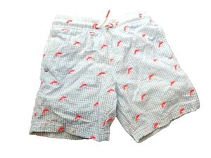 Seersucker Swim Shorts Childs 6-7 Yrs Blue White Pink Dolphins Fish Suit Bottom - Picture 1 of 10