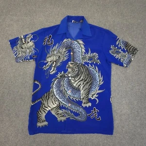 Vintage Moon Shirt Mens SMALL Blue Dragon Japanese Graphic All Over Print Size S - Picture 1 of 12