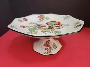 Crown Ducal England Flowers PEDESTAL Low BOWL/ CAKE PLATE Stand 8 Sided - Picture 1 of 19