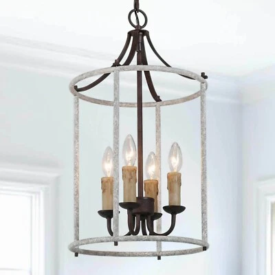 4-Light Distressed Gray and Bronze Coastal Cage Chandelier - Image 1 of 4