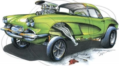 Classic Car T Shirt (MEDIUM) '59 Chevy Corvette Gasser (Brent Gill # POS-324) - Image 1 of 2