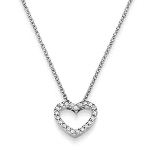 Necklace Heart Out 750 White Gold With 21 Diamond 0,05 CT Tw-Si 42cm - Picture 1 of 2