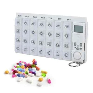 Pill Box Medicine Case Organizer LED Timer Reminder 28 Grids Alarm Clock 7 Days - Picture 1 of 7