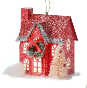 Red Putz House lighted ornament, vintage look, 4" tall, Regency NWT - Picture 1 of 6