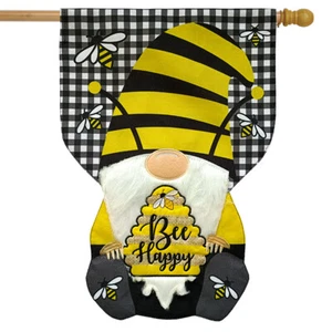 Bee Happy Gnome Summer Sculpted Burlap House Flag Humor 28" x 40" Briarwood Lane - Picture 1 of 4