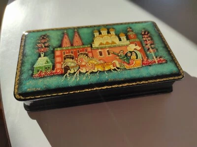 Jolie Boîte Marquetée Russe Calèche Déco Noël - Photo 1/2