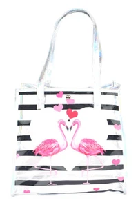BOLSO DE MANO DOS FLAMENCOS ENAMORADOS GRANDE A RAYAS TRANSPARENTES BOLSO DE COMPRAS PLAYA - Imagen 1 de 4