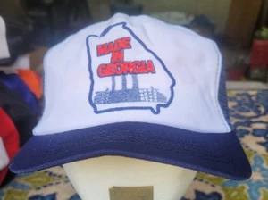 VINTAGE MADE IN GEORGIA BLUE/WHITE TRUCKER MESH SNAPBACK HAT CAP - Picture 1 of 6