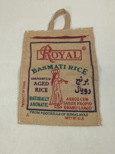 Royal Basmati Reis Sackleinen Tasche Reißverschluss Griff wiederverwendbar Hippie Beuteltasche kein Reis - Bild 1 von 4