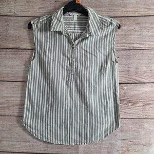 H&M Sleeveless Shirt ~ Size 6 Women's ~ Collar 1/2 button Striped Sleeveless - Picture 1 of 11
