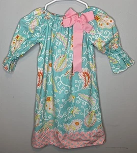 Southern Tots Dress 5 Blue Bow Paisley Long Short Puff Sleeve Polka Dot Preppy - Picture 1 of 5
