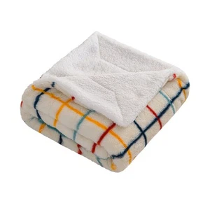50" X 60" White Yellow and Green Faux Fur Geometric Plush Throw Blanket - Picture 1 of 9