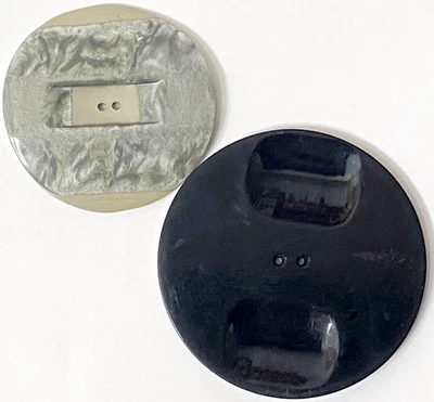 2 Antique Vtg Plastic Bakelite? Buttons Geometric, Black 2-7/16", Gray 1-15/16" - Image 1 of 4