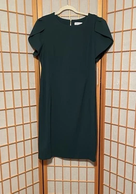 Vestido Calvin Klein Verde Oscuro Vaina Manga Tulipán 16 Espalda Completa Cremallera Dorada Nuevo con Etiquetas Foto 1 de 4