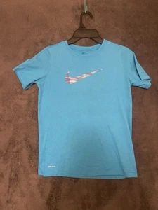 Camisa Nike Para Hombres L Azul Dri Fit Correr Ligera Rendimiento Camuflada Swoosh - Imagen 1 de 7